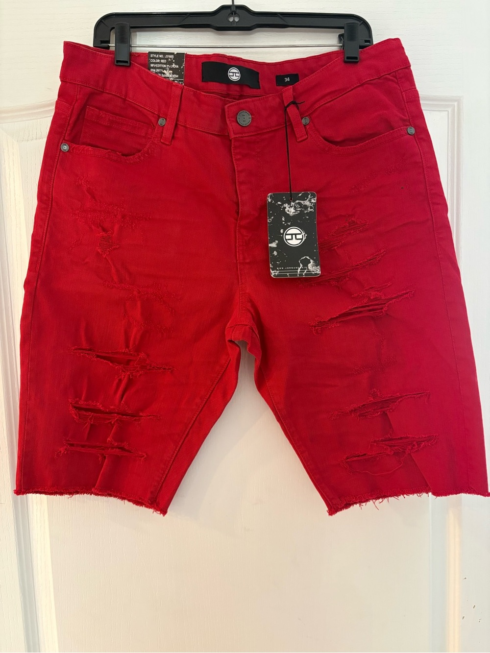 Jordan Craig Red Distressed Denim Jean Shorts